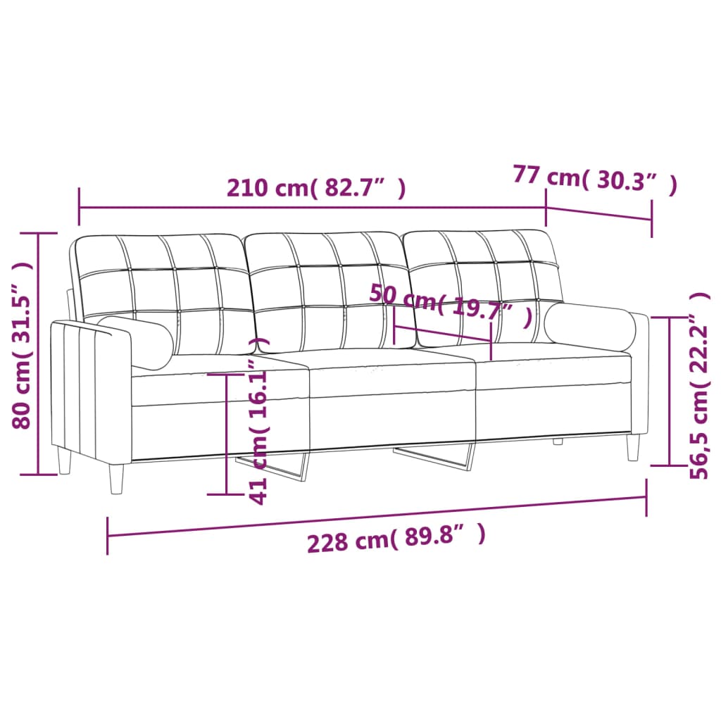 vidaXL 3-Sitzer-Sofa mit Kissen Dunkelgrau 210 cm Stoff