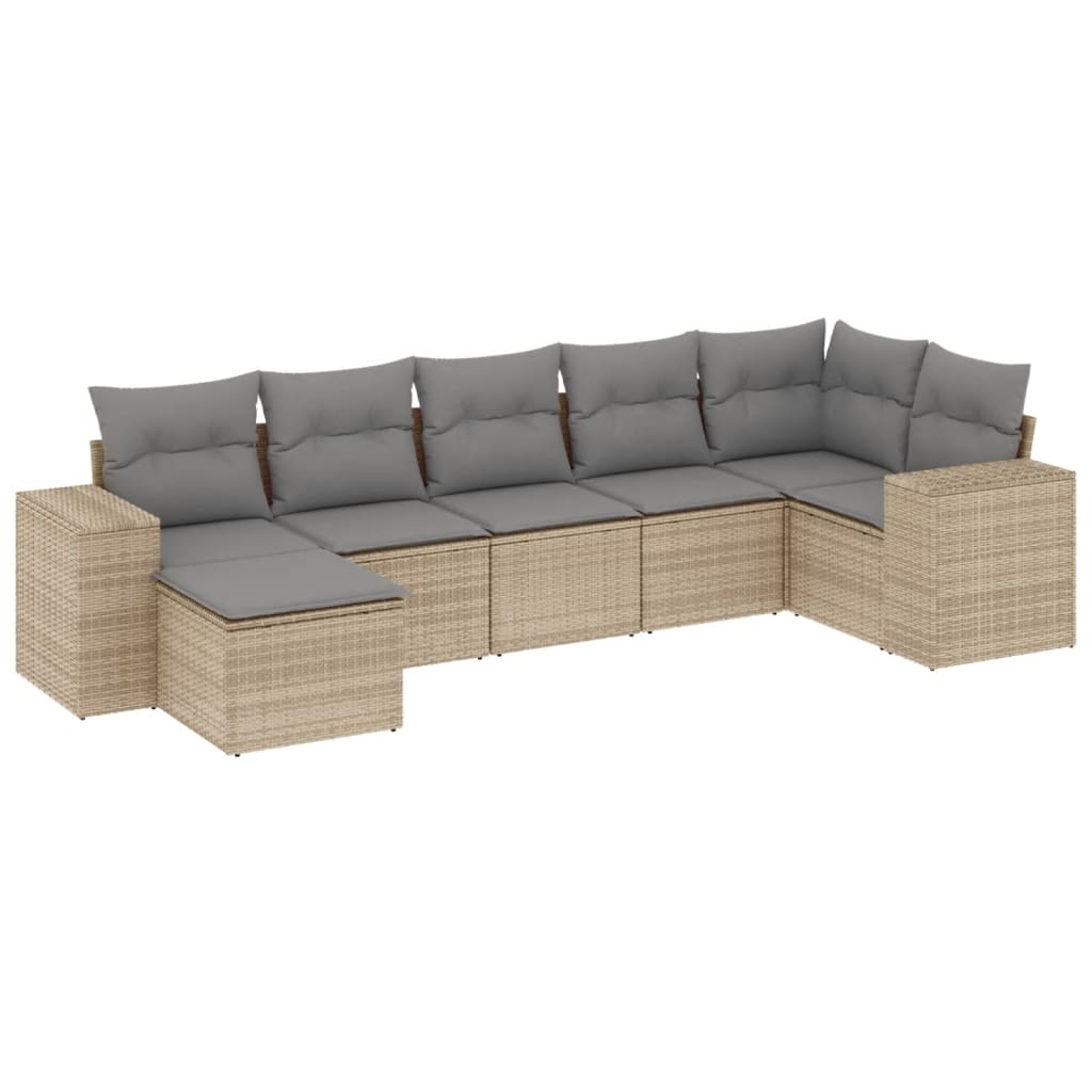 vidaXL 7-tlg. Garten-Sofagarnitur mit Kissen Beige Poly Rattan