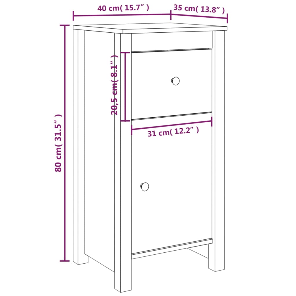 vidaXL Sideboard Weiß 40x35x80 cm Massivholz Kiefer