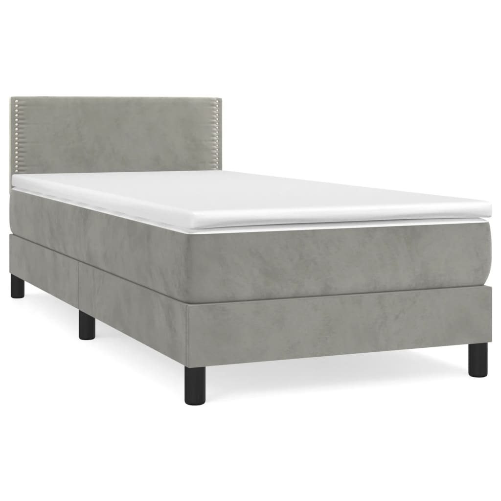 vidaXL Boxspringbett mit Matratze Hellgrau 90x200 cm Samt