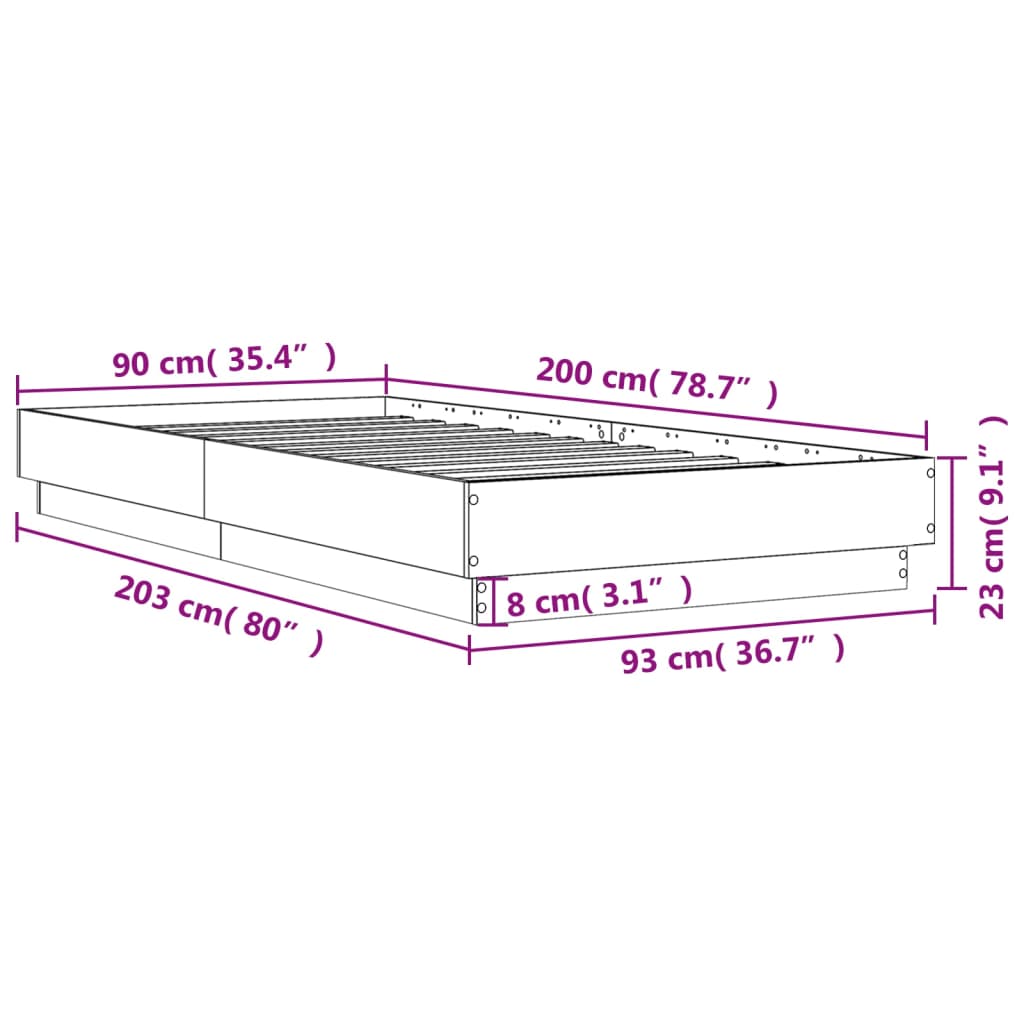 vidaXL Bettgestell mit LED Weiß 90x200 cm