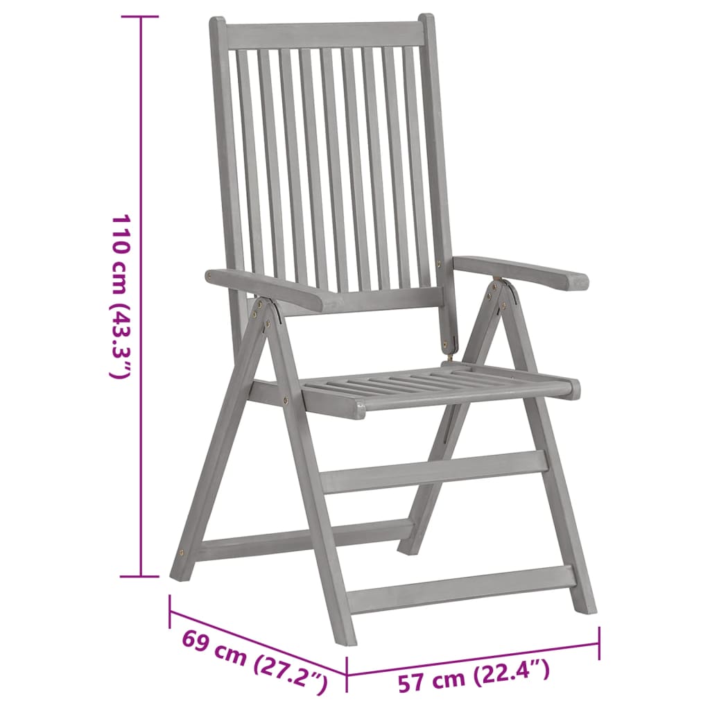 vidaXL Verstellbare Gartenstühle mit Auflagen 8 Stk. Grau Akazienholz