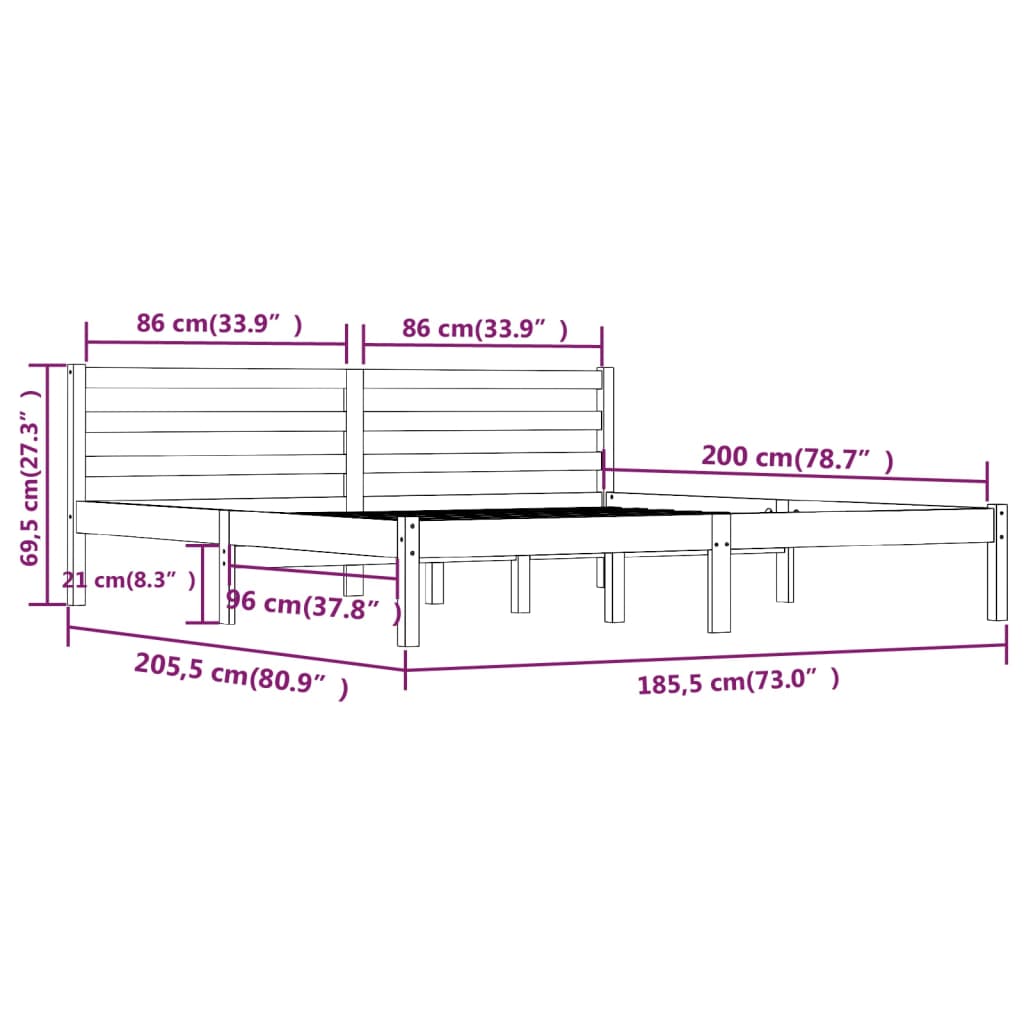 vidaXL Massivholzbett Kiefer 180x200 cm Weiß