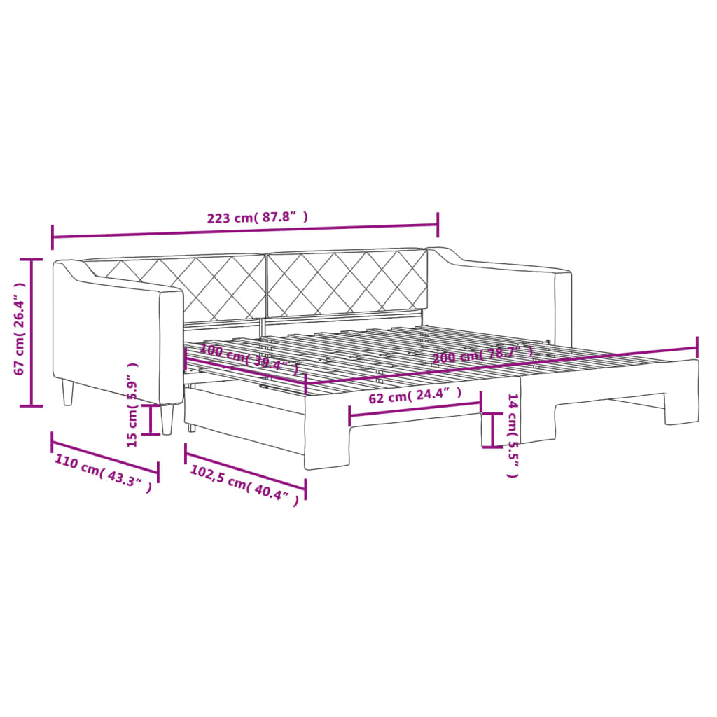 vidaXL Tagesbett Ausziehbar Creme 100x200 cm Stoff