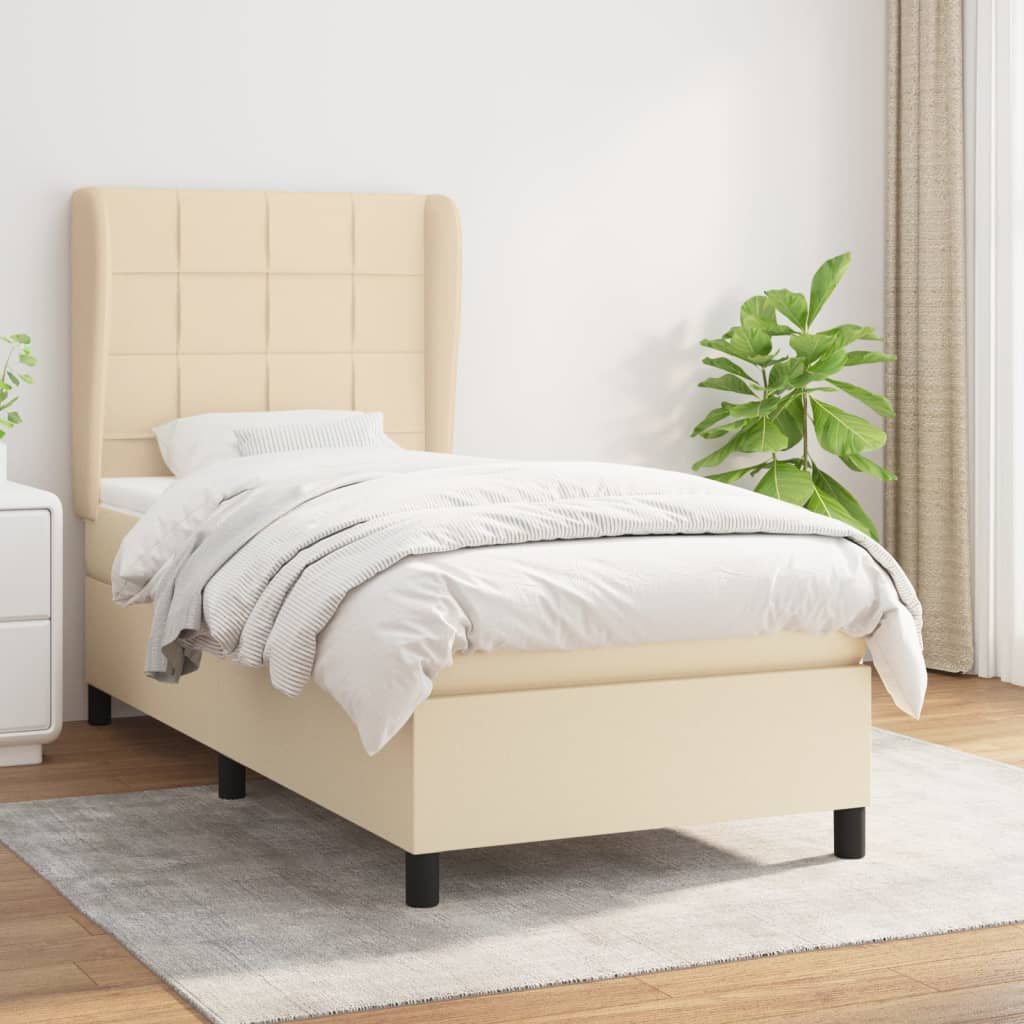 vidaXL Boxspringbett mit Matratze Creme 90x190 cm Stoff