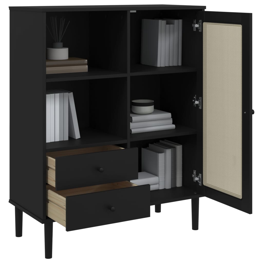 vidaXL Highboard SENJA Rattan-Optik Schwarz 90x40x112 cm Kiefernholz