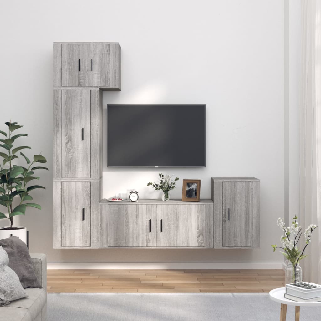 vidaXL 5-tlg. TV-Schrank-Set Grau Sonoma Holzwerkstoff