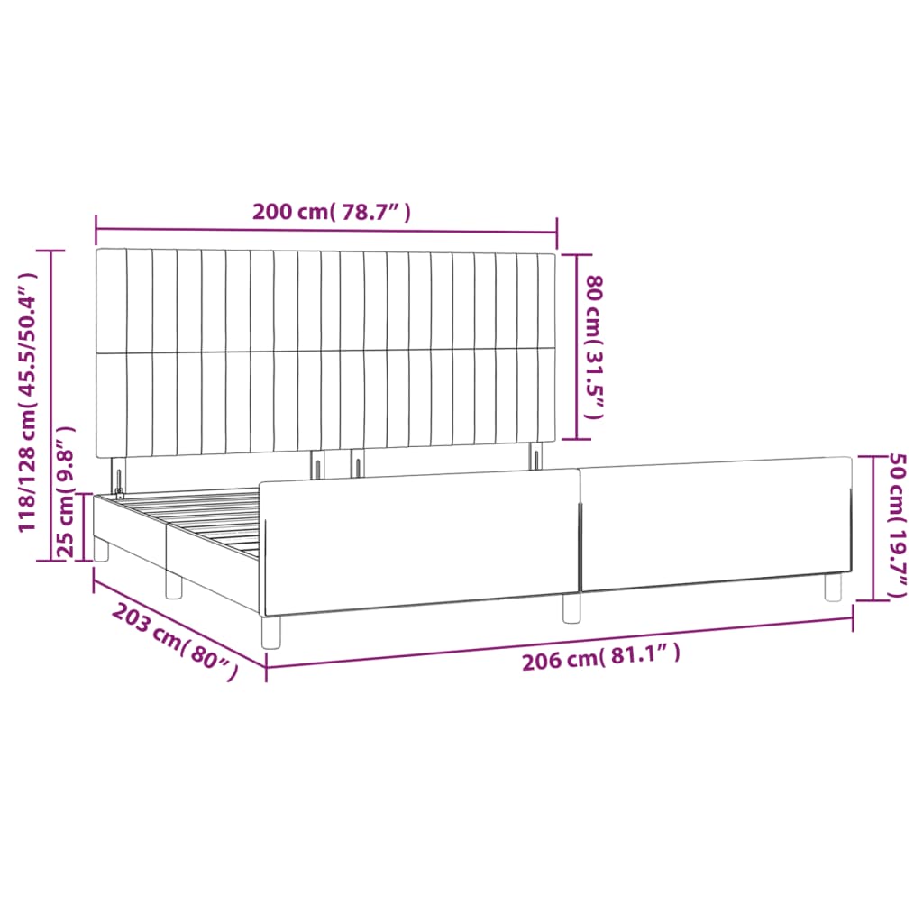 vidaXL Bettgestell mit Kopfteil Dunkelgrau 200x200 cm Stoff