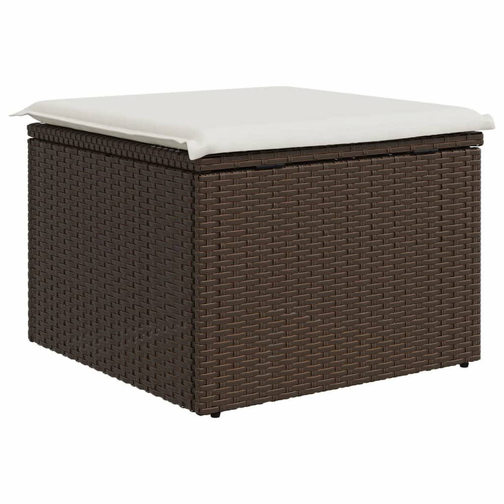 vidaXL Gartenhocker mit Kissen Braun 55x55x37 cm Poly Rattan