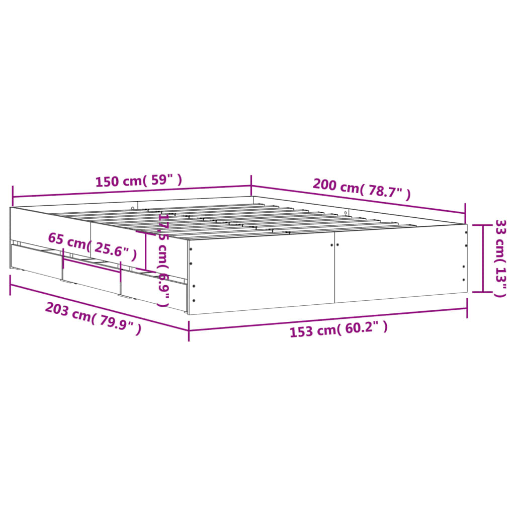 vidaXL Bettgestell mit Schubladen Sonoma-Eiche 150x200cm Holzwerkstoff