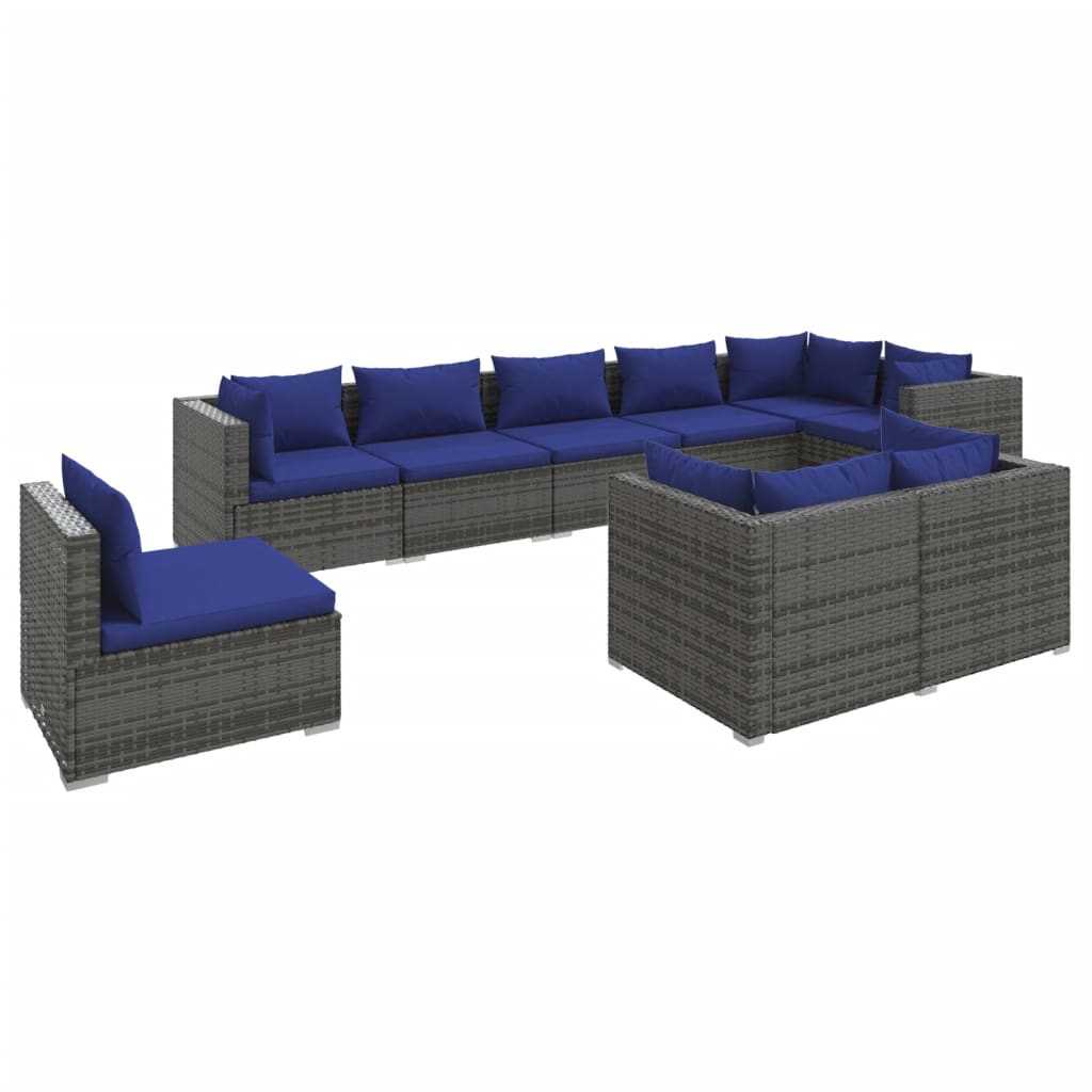 vidaXL 9-tlg. Garten-Lounge-Set mit Kissen Poly Rattan Grau