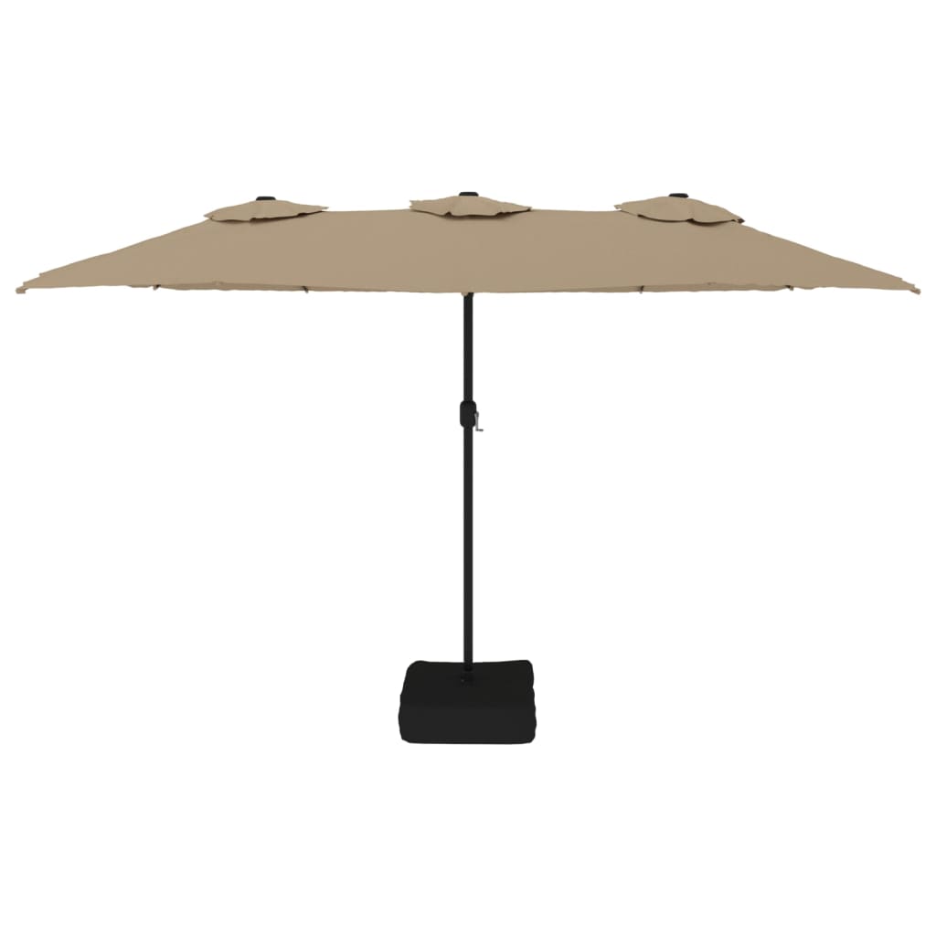 vidaXL Doppel-Sonnenschirm mit LED-Leuchten Taupe 449x245 cm