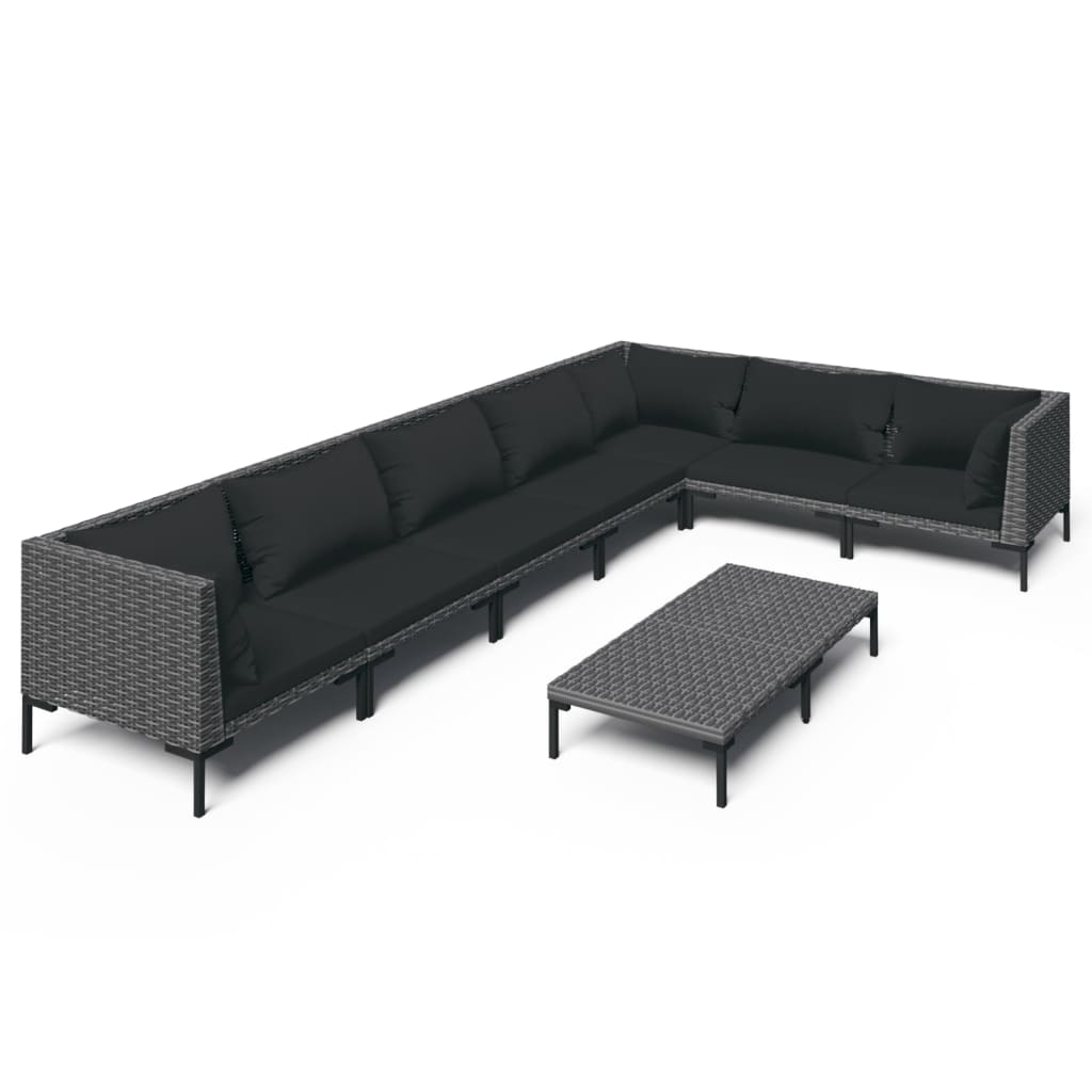 vidaXL 8-tlg. Garten-Lounge-Set mit Kissen Poly Rattan Dunkelgrau