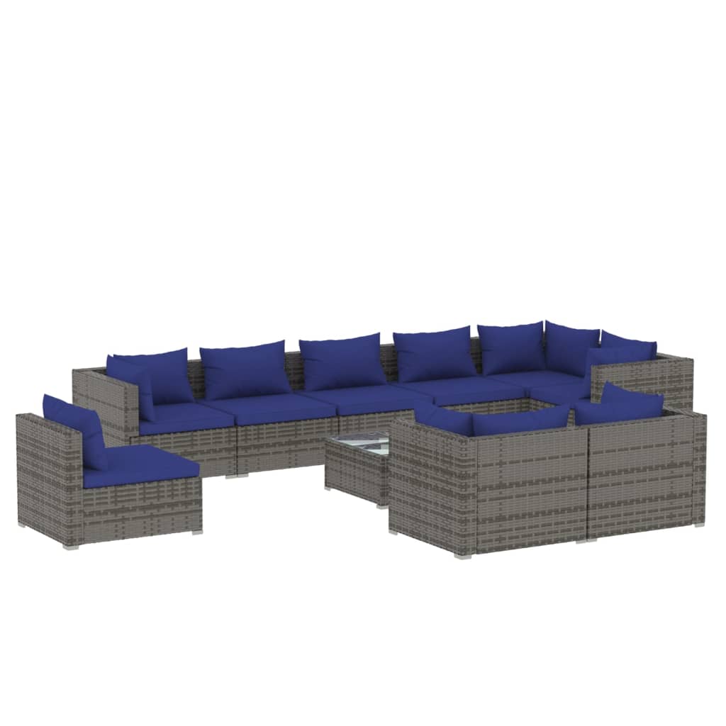 vidaXL 10-tlg. Garten-Lounge-Set mit Kissen Poly Rattan Grau