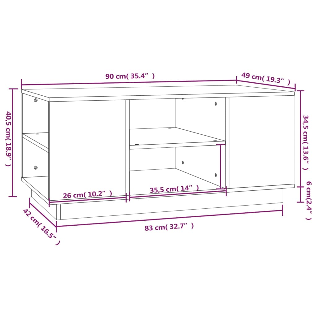 vidaXL Couchtisch Honigbraun 90x49x40,5 cm Massivholz Kiefer