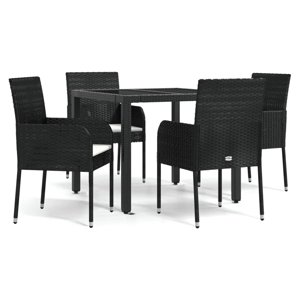 vidaXL 5-tlg. Garten-Essgruppe mit Kissen Schwarz Poly Rattan