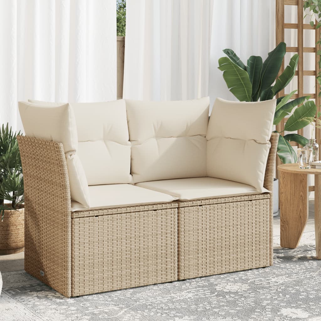 vidaXL Gartensofa mit Kissen 2-Sitzer Beige Poly Rattan