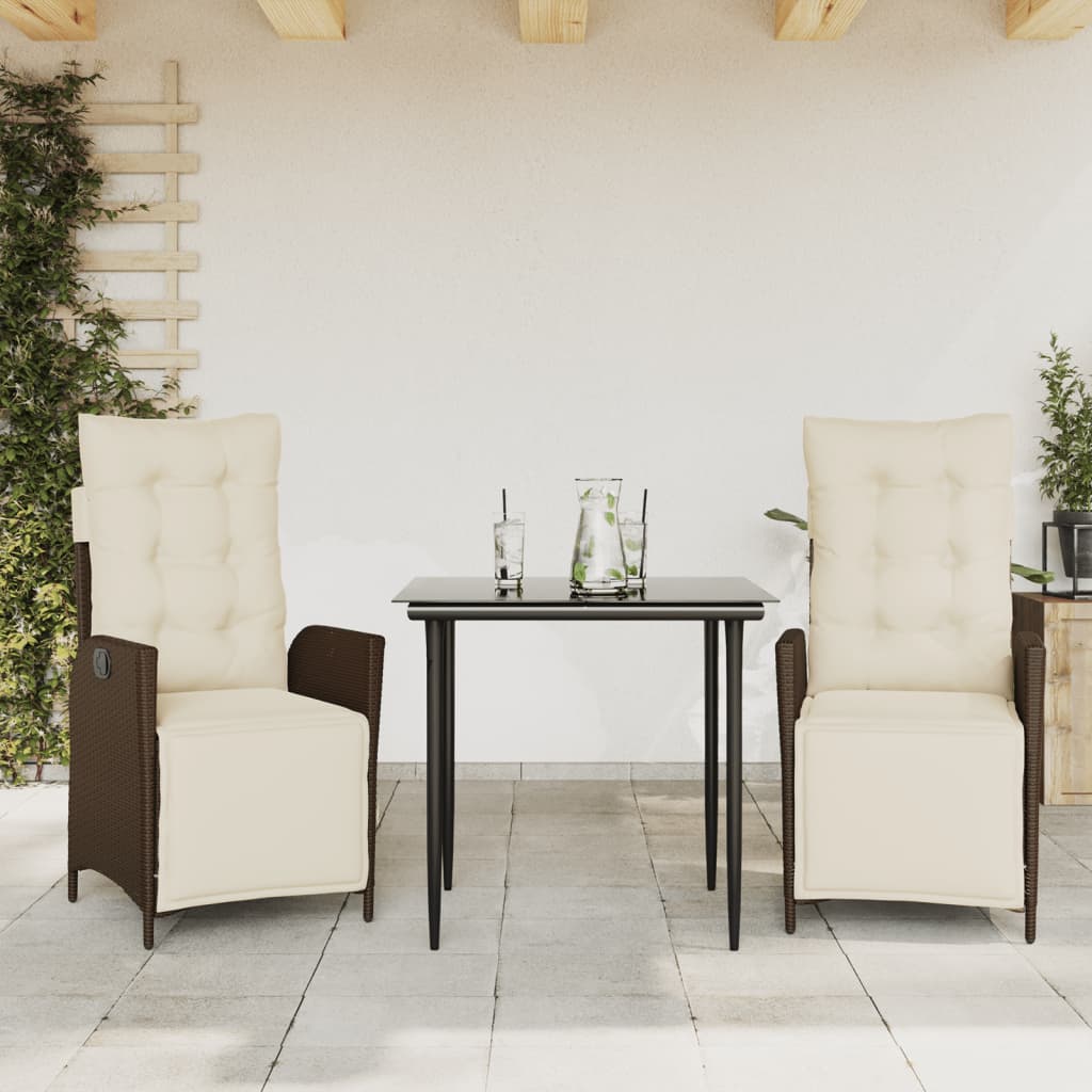 vidaXL 3-tlg. Garten-Essgruppe mit Kissen Braun Poly Rattan