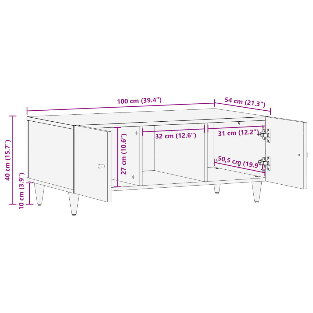 vidaXL Couchtisch 100x54x40 cm Massivholz Mango