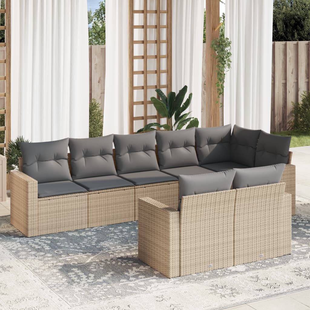 vidaXL 8-tlg. Garten-Sofagarnitur mit Kissen Beige Poly Rattan