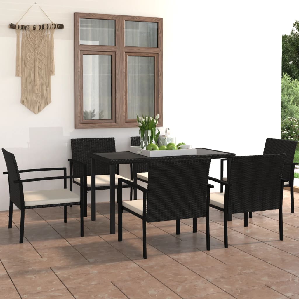 vidaXL 7-tlg. Garten-Essgruppe Poly Rattan Schwarz