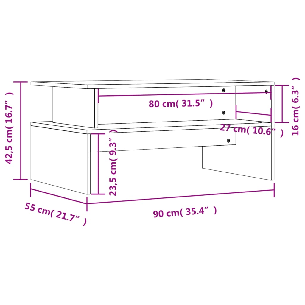 vidaXL Couchtisch Betongrau 90x55x42,5 cm Holzwerkstoff