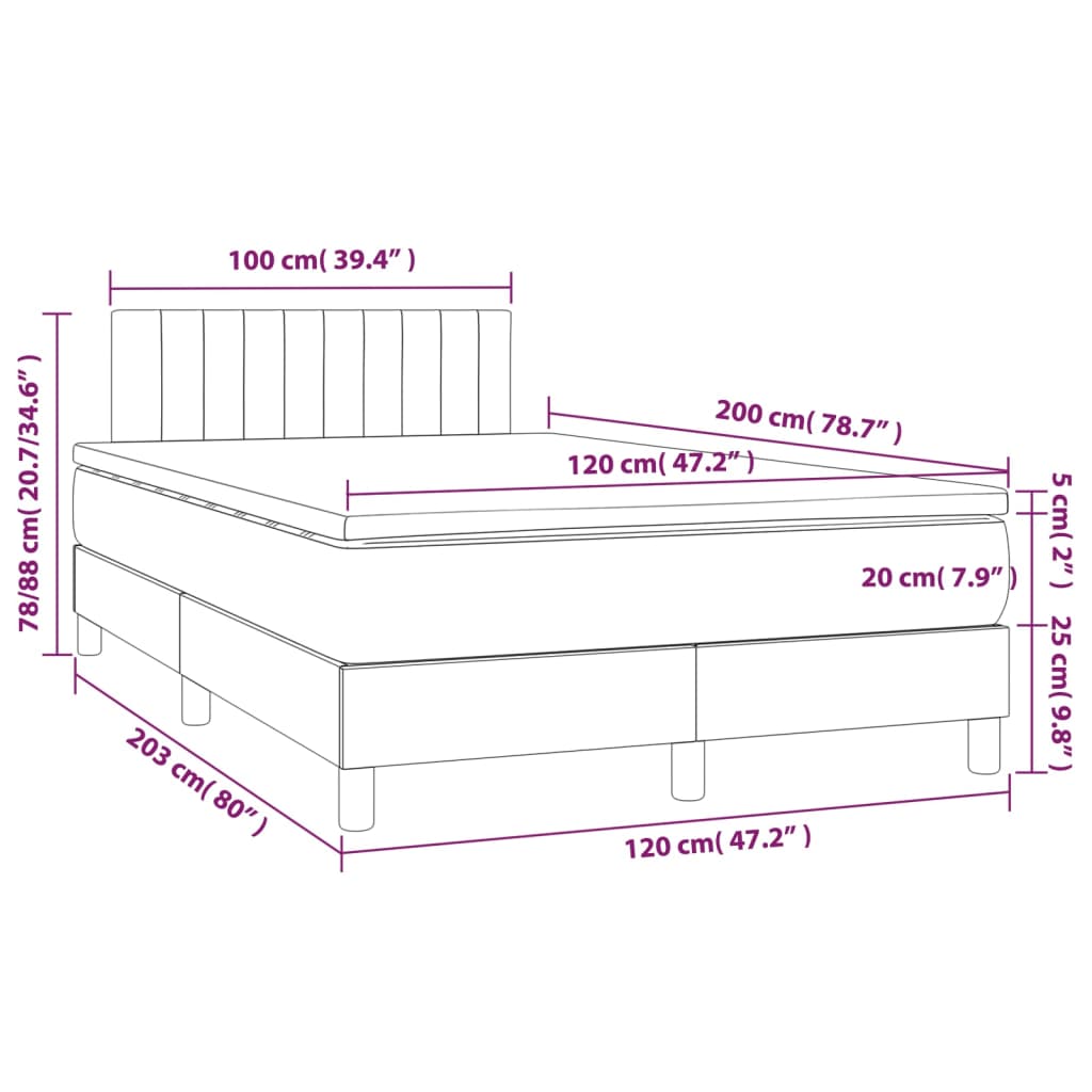 vidaXL Boxspringbett mit Matratze & LED Taupe 120x200 cm Stoff