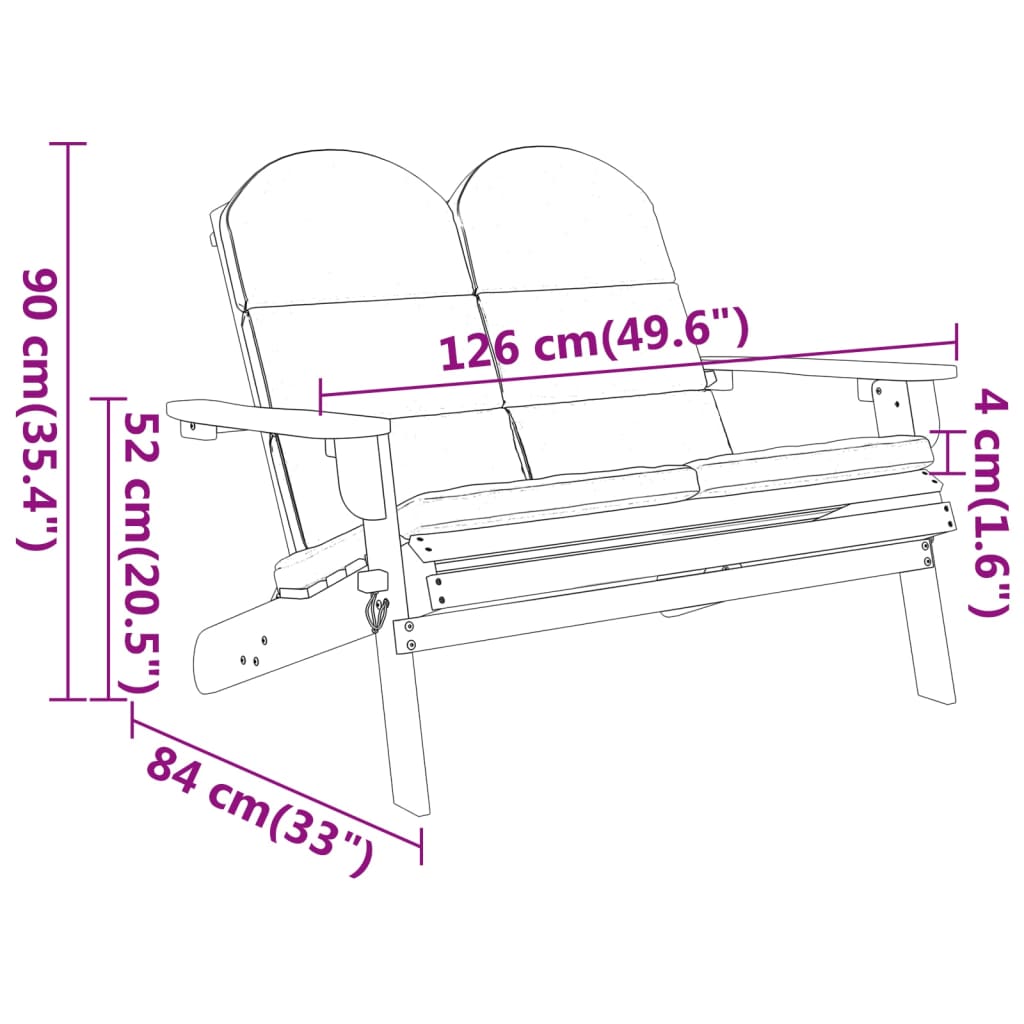 vidaXL Adirondack-Gartenbank mit Kissen 126 cm Massivholz Akazie