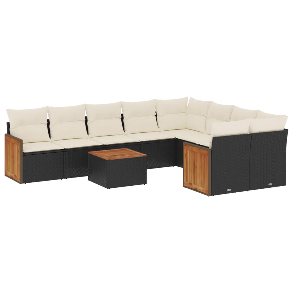 vidaXL 10-tlg. Garten-Sofagarnitur mit Kissen Schwarz Poly Rattan