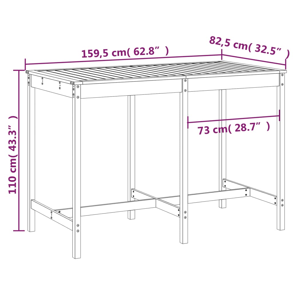 vidaXL Gartentisch 159,5x82,5x110 cm Massivholz Kiefer