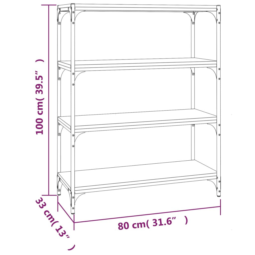 vidaXL Bücherregal Braun Eichen-Optik 80x33x100 cm Holzwerkstoff Stahl