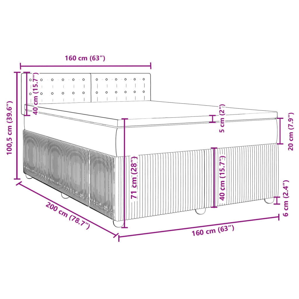 vidaXL Boxspringbett mit Matratze Blau 160x200 cm Samt