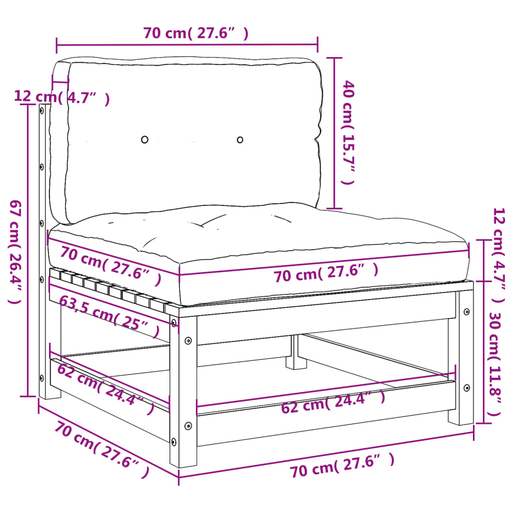 vidaXL Gartensofas ohne Armlehnen mit Kissen 2 Stk. Massivholz Kiefer