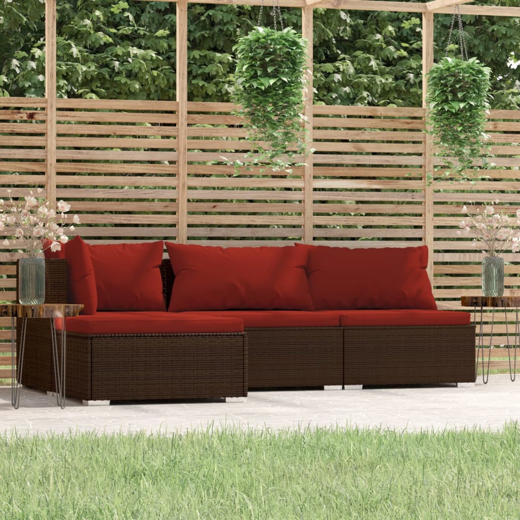 vidaXL 4-tlg. Garten-Lounge-Set mit Kissen Braun Poly Rattan