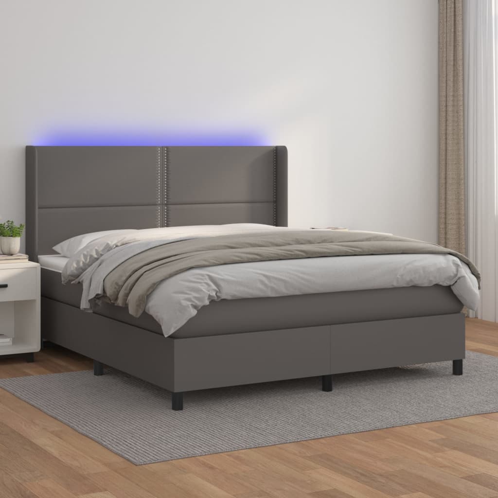 vidaXL Boxspringbett mit Matratze & LED Grau 160x200 cm Kunstleder