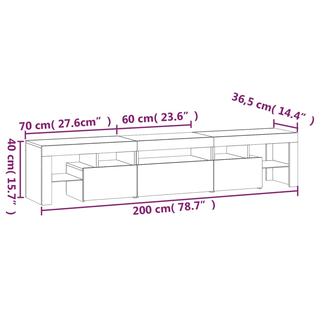 vidaXL TV-Schrank mit LED-Leuchten Betongrau 200x36,5x40 cm