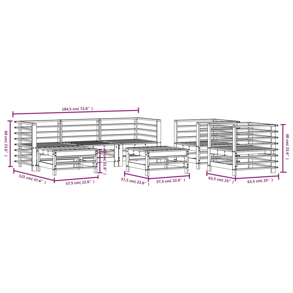 vidaXL 7-tlg. Garten-Lounge-Set Massivholz Douglasie