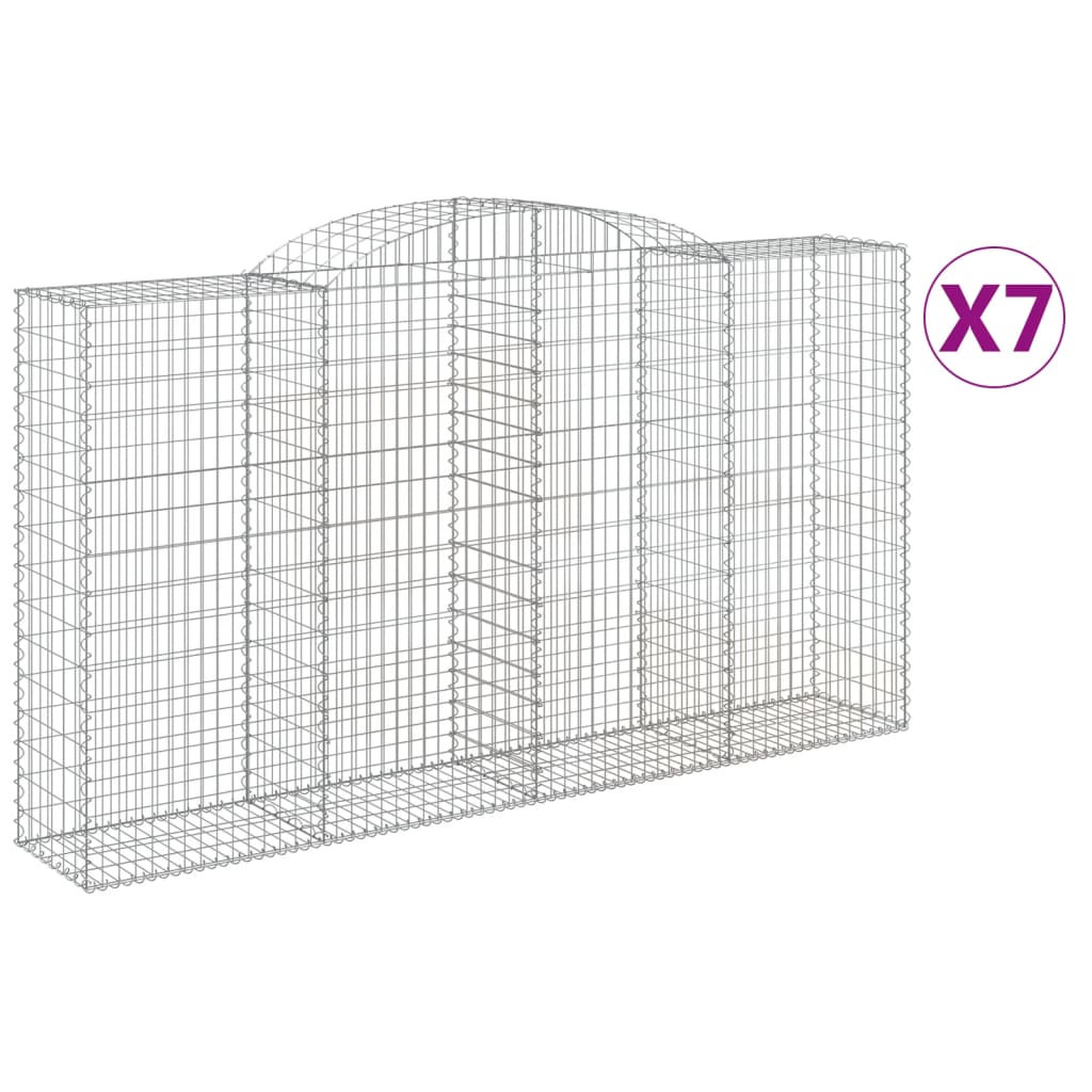 vidaXL Gabionen mit Hochbogen 7 Stk. 300x50x160/180cm Verzinktes Eisen