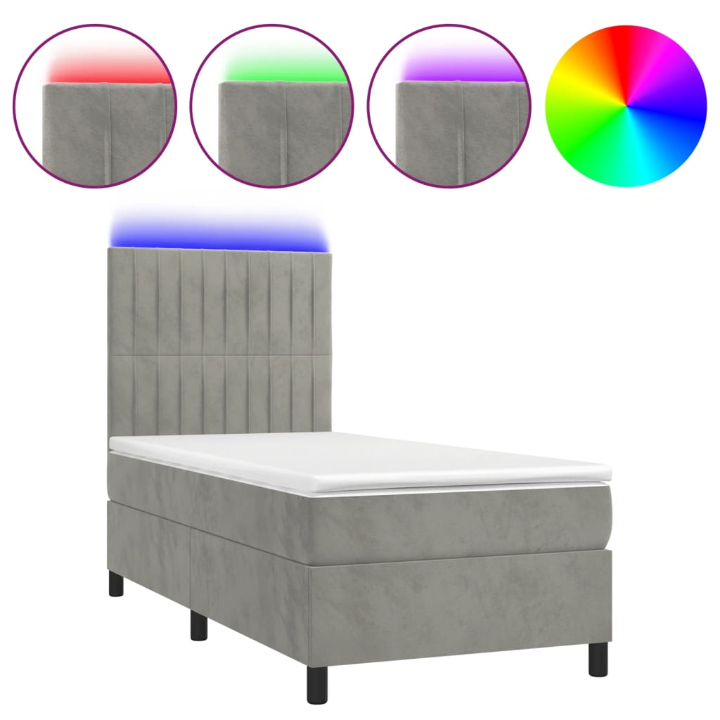 vidaXL Boxspringbett mit Matratze & LED Hellgrau 80x200 cm Samt