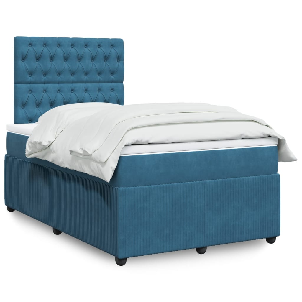 vidaXL Boxspringbett mit Matratze Blau 120x190 cm Samt