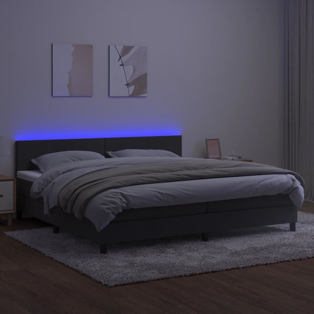 vidaXL Boxspringbett mit Matratze & LED Dunkelgrau 200x200 cm Samt