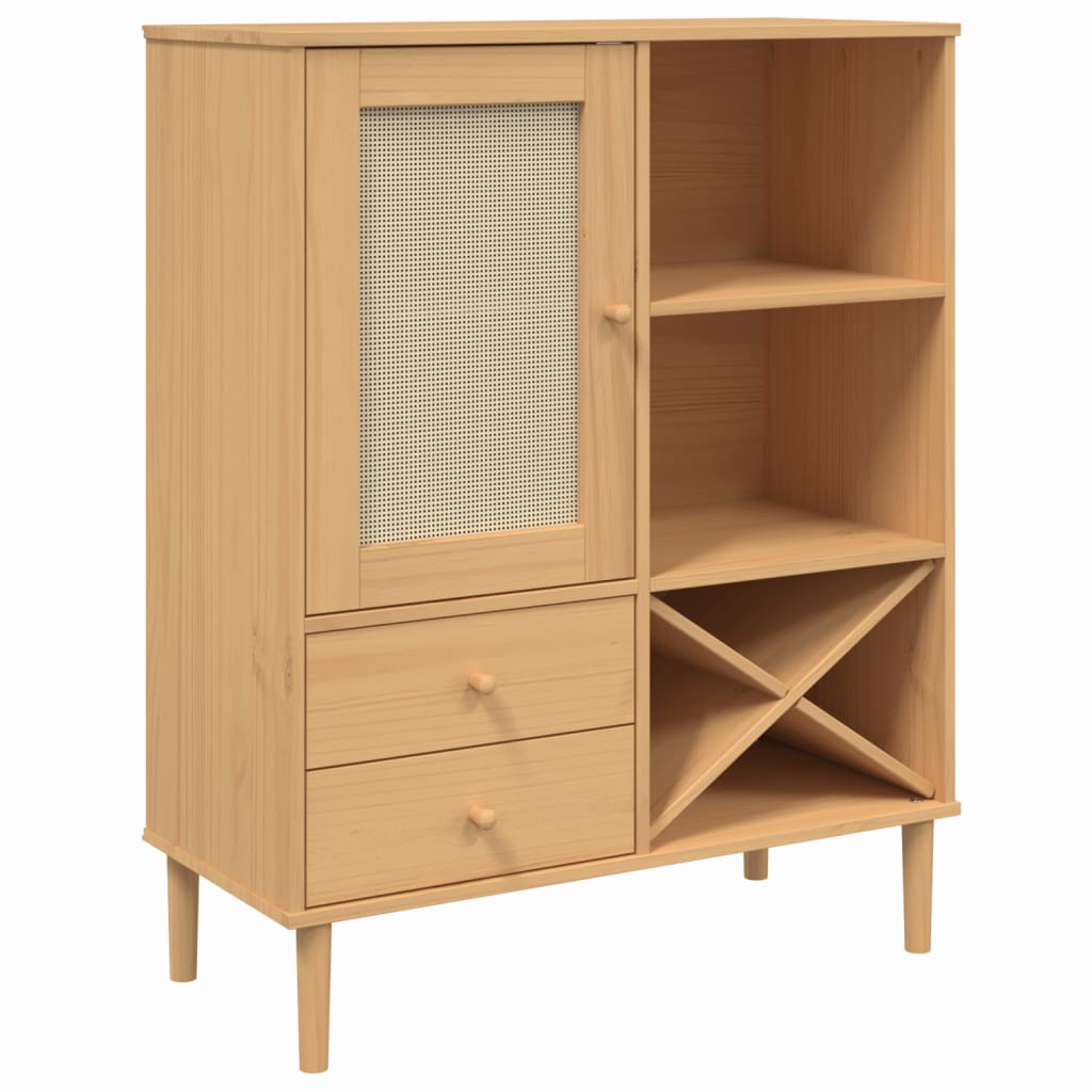 vidaXL Highboard SENJA Rattan-Optik Braun 90x40x112 cm Kiefernholz