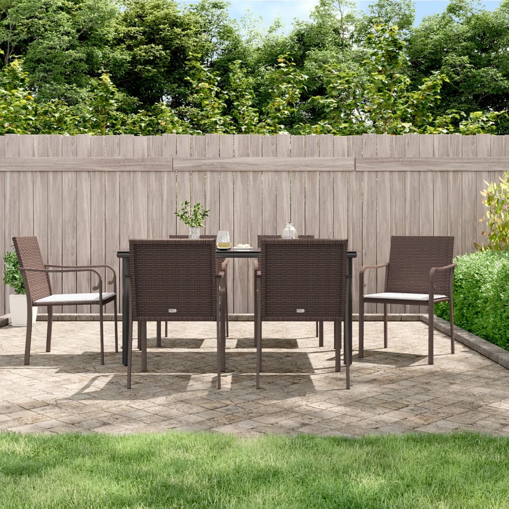 vidaXL 7-tlg. Garten-Essgruppe mit Kissen Poly Rattan und Stahl