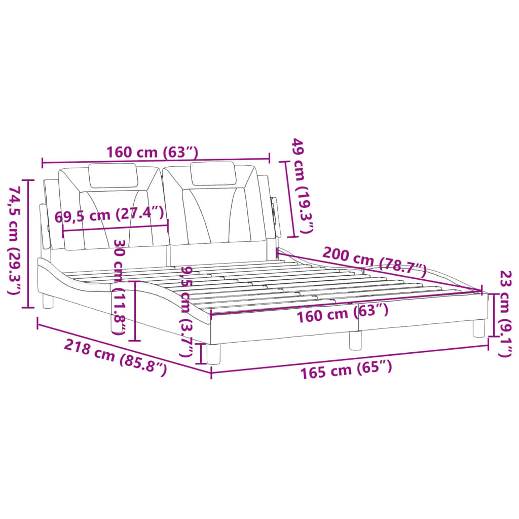 vidaXL Bettgestell mit Kopfteil Weiß 160x200 cm Kunstleder