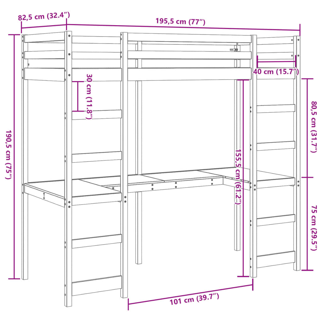 vidaXL Hochbett ohne Matratze Weiß 75x190 cm Massivholz Kiefer