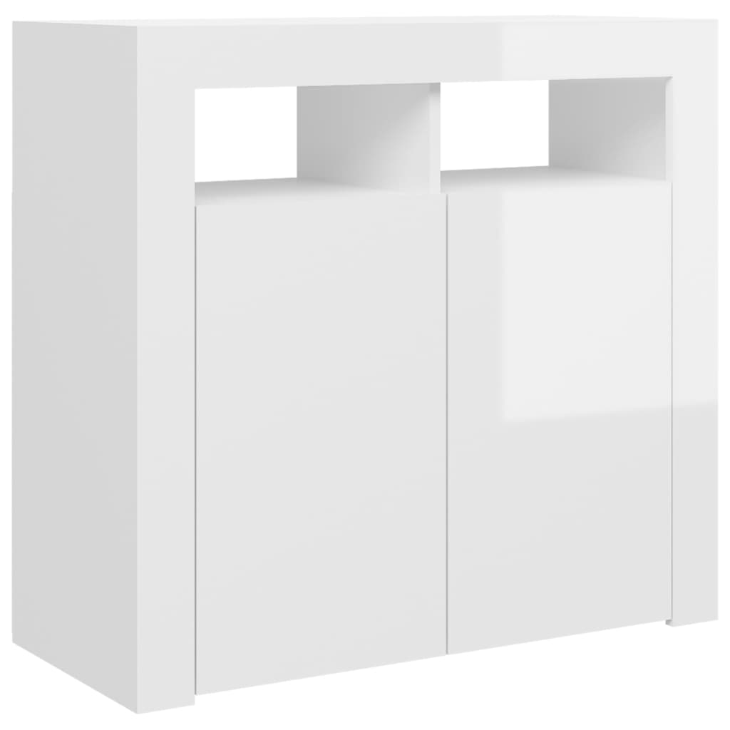 vidaXL Sideboard mit LED-Leuchten Hochglanz-Weiß 80x35x75 cm