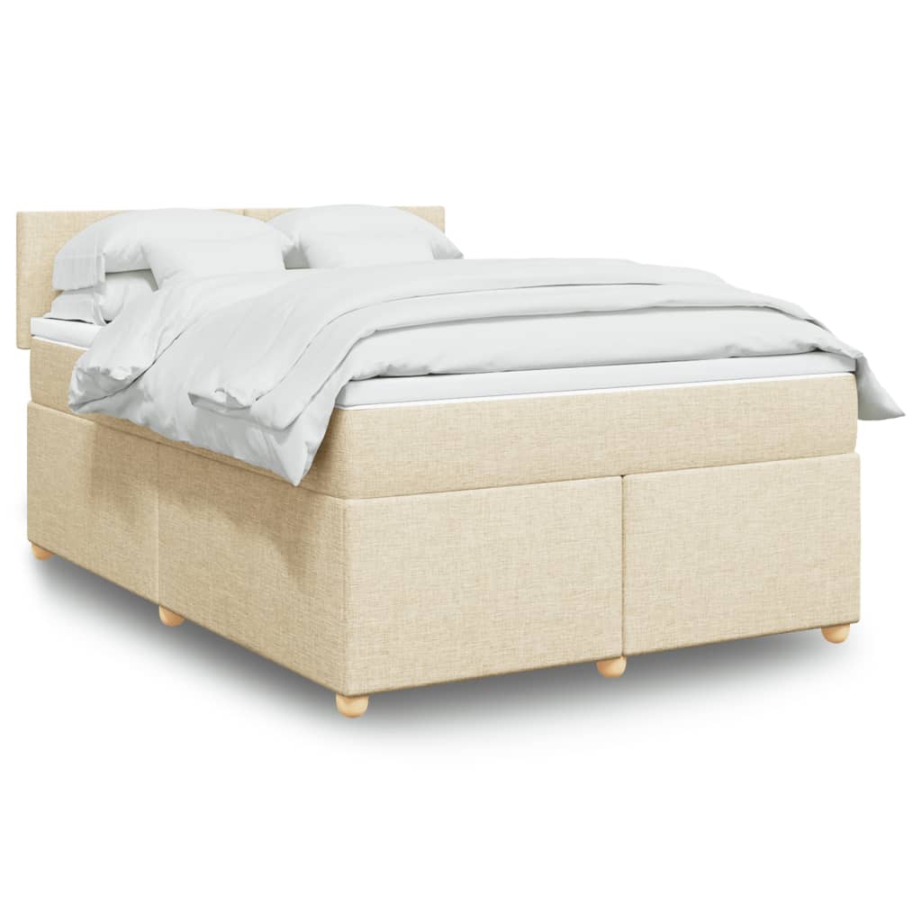 vidaXL Boxspringbett mit Matratze Creme 160x200 cm Stoff