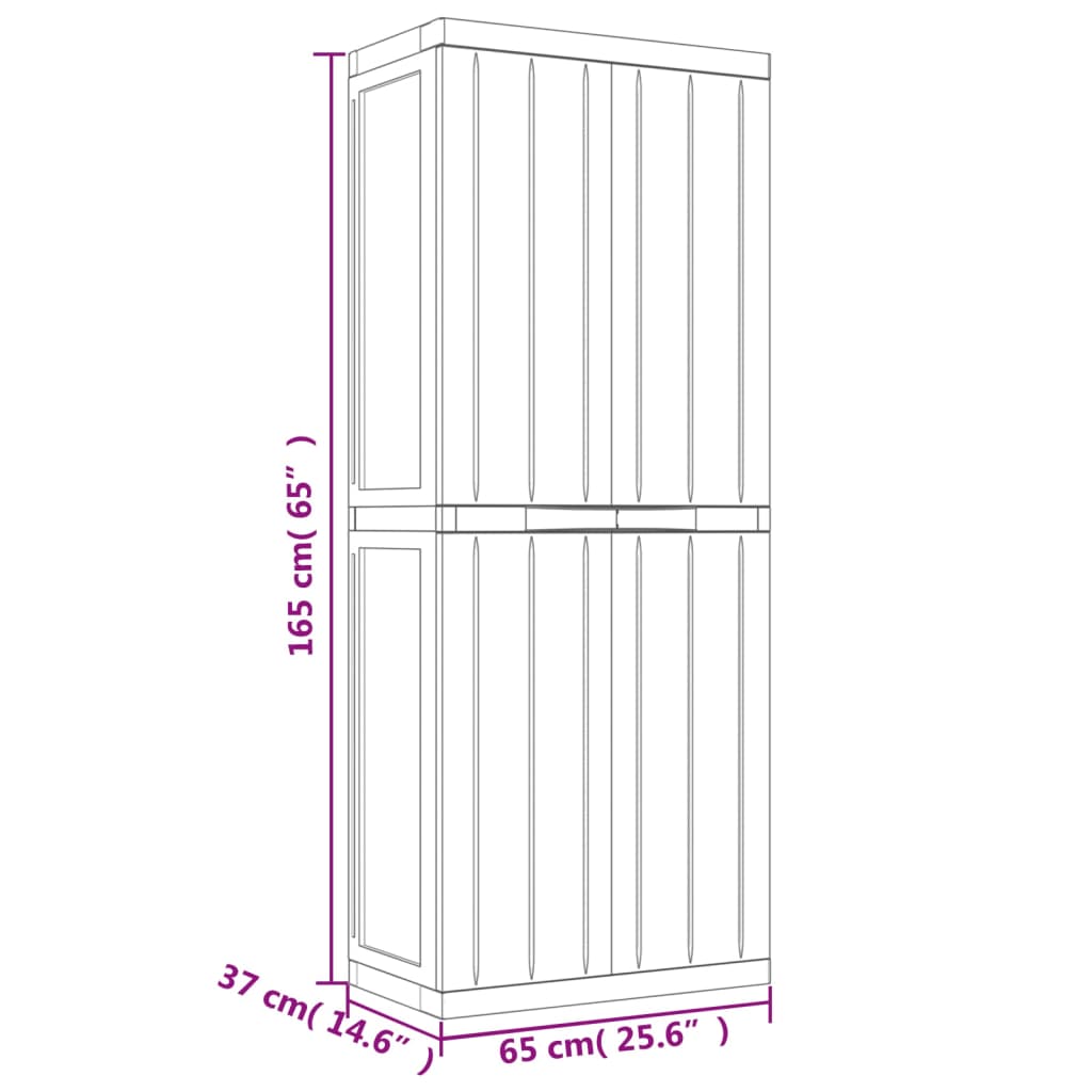 vidaXL Gartenschrank Grau und Schwarz 65x37x165 cm PP