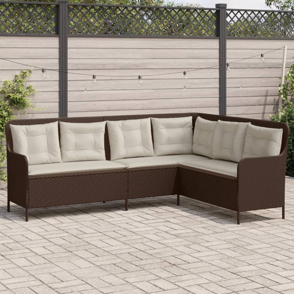 vidaXL Gartensofa in L-Form mit Kissen Braun Poly Rattan