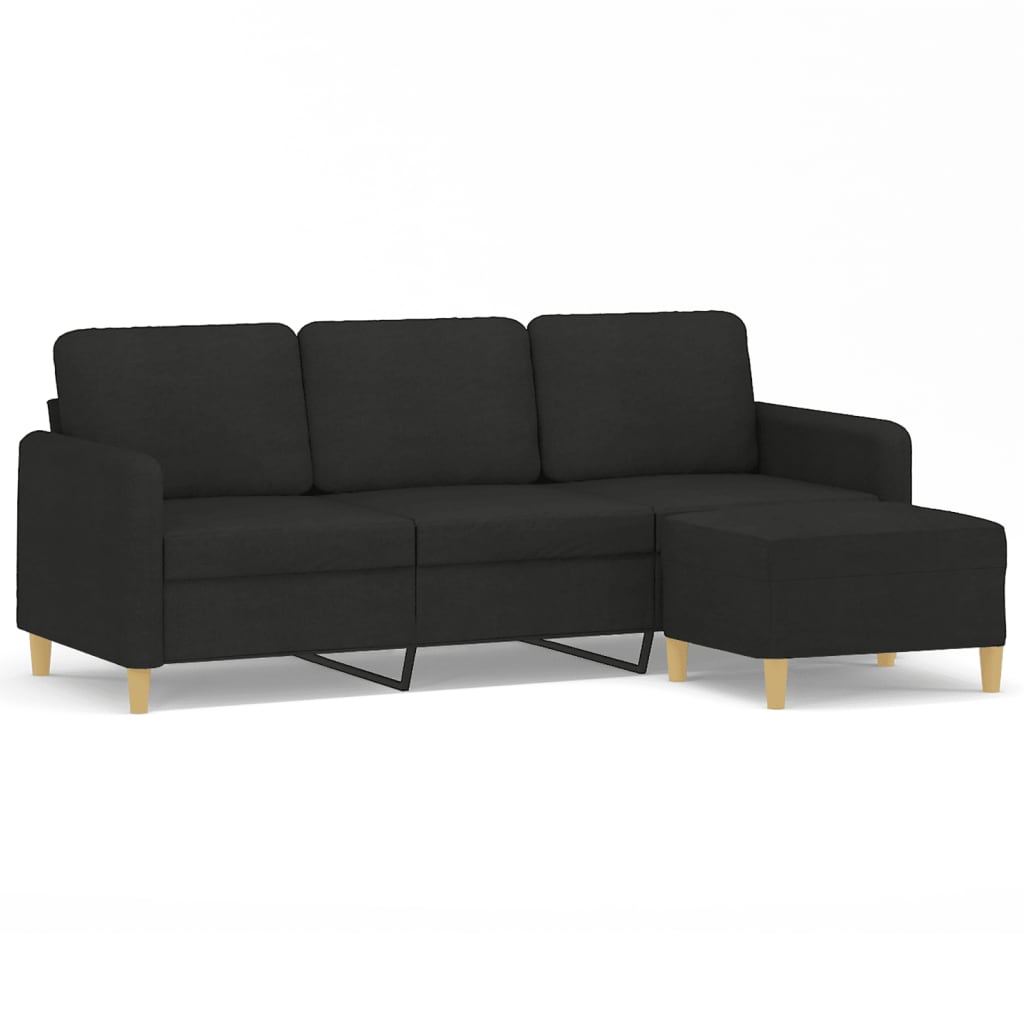 vidaXL 3-Sitzer-Sofa mit Hocker Schwarz 180 cm Stoff